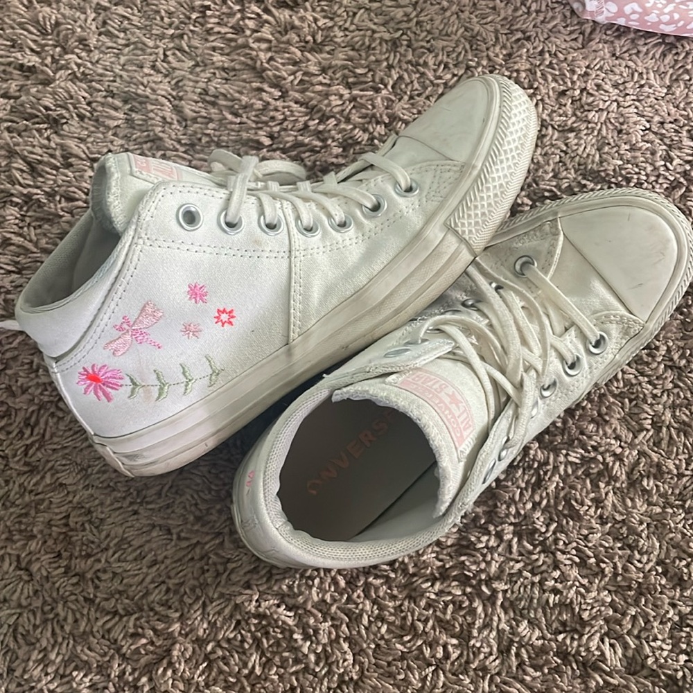 White Floral Converse